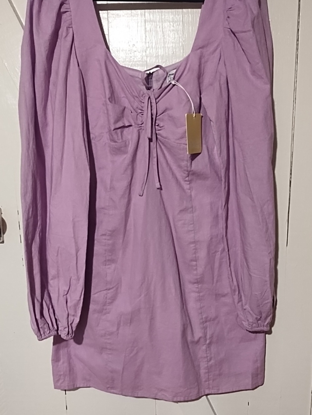 NWT Size 10 Charlie Holiday Lavender Tie-Front Square Neck Mini Dress.
